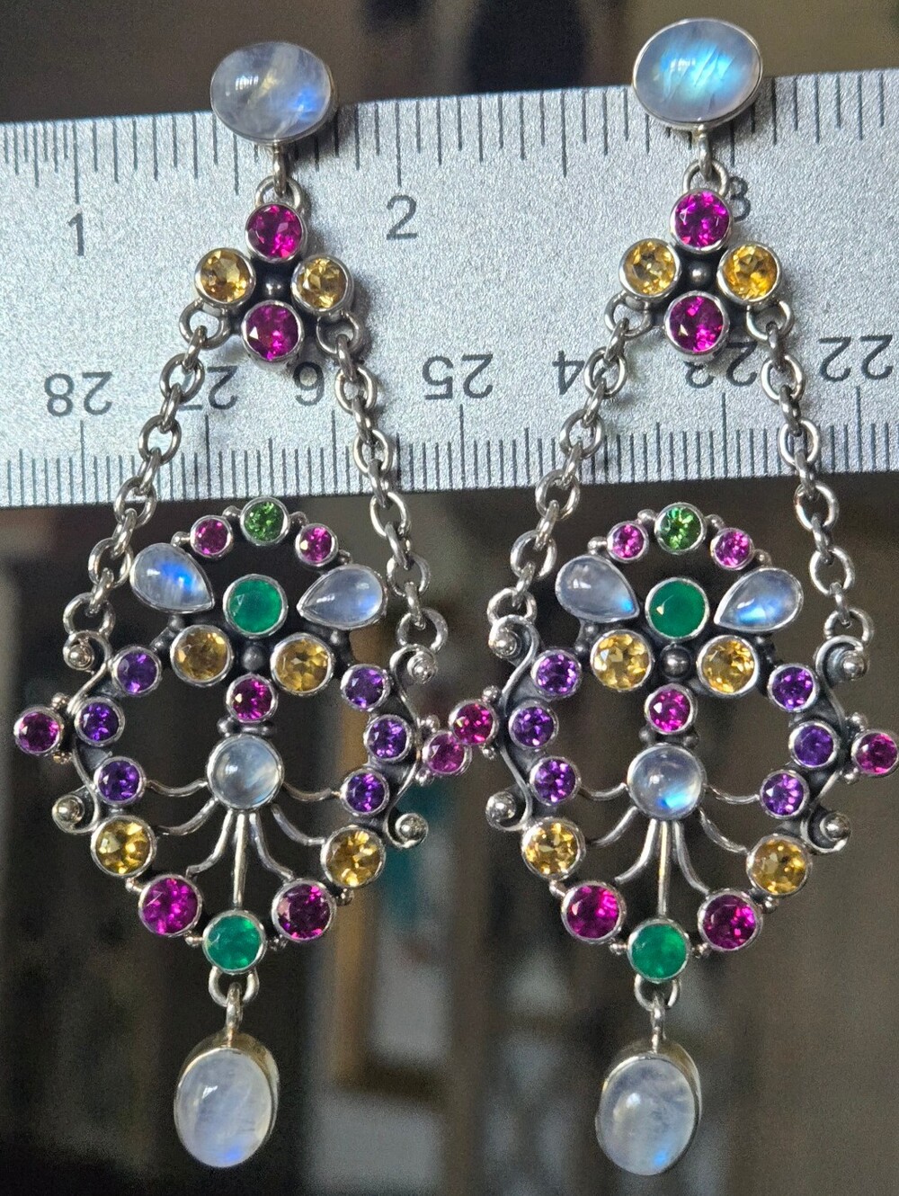 NICKY BUTLER Designer RAJ 925 Sterling Silver Rhodolite Garnet Amethyst Earrings